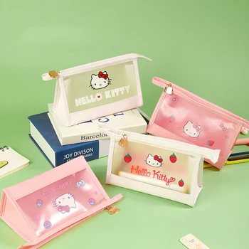 Сумка для карандашей Sanrio Hello Kitty Креативный кавайный полупрозрачный матовый чехол для карандашей, сумка для хранения косметики, студенческие канцелярские принадлежности