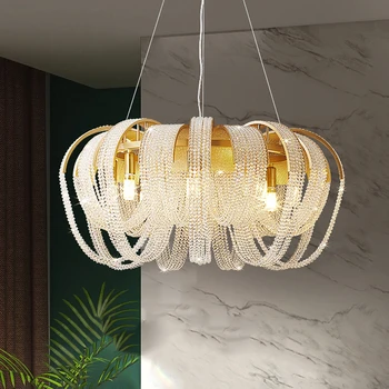 Современная потолочная люстра с роскошной хрустальной кисточкой, светодиодное круглое освещение, подходящее для столовой, подвесной светильник в гостиной