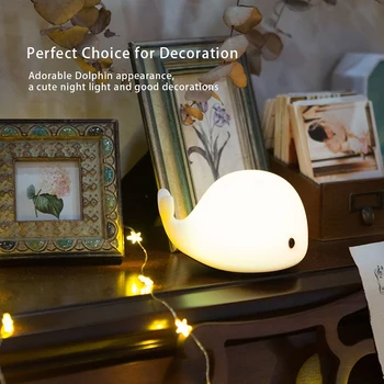 Лампа для животных, силиконовый светодиодный ночник с дельфином, сенсорный датчик, прикроватная лампа для спальни, детский подарок