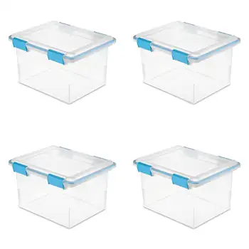 Коробка для прокладок Sterilite 32 Qt, Прозрачное основание и крышка, синий аквариум, набор из 4 штук