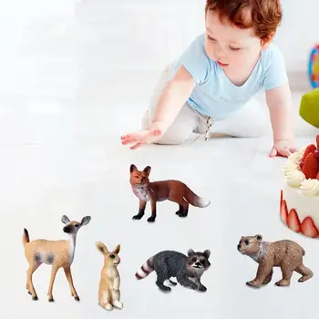 Украшение модели животного Реалистичные имитированные фигурки лесных животных Лось, лиса, олень, Белка, бурый медведь для обучения детей