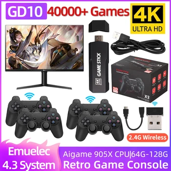 GD10 Ретро Игровая консоль Video Emuelec 4.3 System 2.4G Беспроводные Геймпады 128 ГБ 40000 Игр X2 HD 4K Игровая Приставка для PSP/PS1/N64/ GB