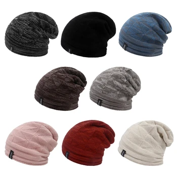 Женская мужская зимняя теплая шапка для взрослых Унисекс, новые шерстяные вязаные шапочки, Skullies, повседневные хлопковые шапки, кепка