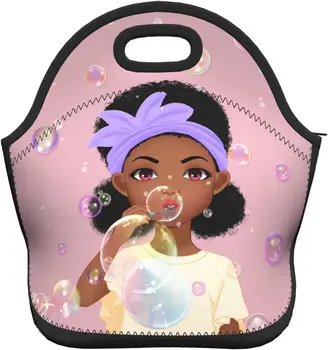 Женские сумки для ланча с неопреновой изоляцией с принтом черной девочки, герметичная сумка-холодильник, термальный ланч-бокс