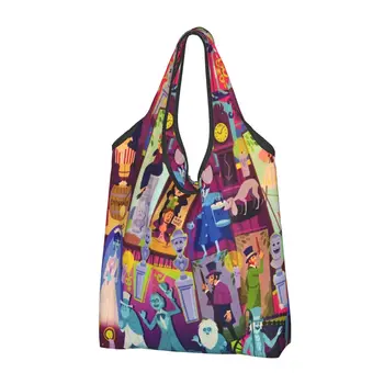 Модная сумка для покупок в стиле ретро Mansion Collage, портативная сумка для покупок на Хэллоуин, сумка для покупок с привидениями на плечо