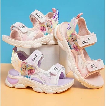 Модная летняя обувь для девочек с героями мультфильмов Disney Frozen Elsa, Сандалии для малышей, домашние пляжные Сандалии Для мальчиков, уличная Обувь в помещении