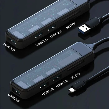 Прозрачный концентратор Type C 4 В 1 Многопортовый адаптер-разветвитель USB 3.0 с портами SD TF Кард-ридер для Macbook Compute PC Аксессуары