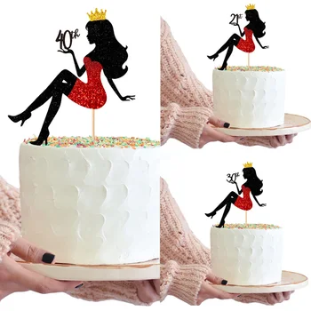 С 18 по 90-е гг. Блестящий бумажный Топпер для торта Тема королевы Леди С Днем Рождения, украшение для торта на десерт, Высокие каблуки, принадлежности для вечеринок