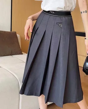 Осень 2023, женская длинная юбка повседневного дизайна, Однотонная плиссированная юбка с высокой талией, женская юбка для повседневного отдыха, Высокая Васит, стиль Япония Корея