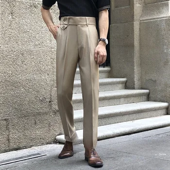 Корейский модный Мужской костюм Брюки Мужские с высокой талией Легкие деловые брюки для мужчин Свободные Прямые Классические Мужские брюки 2023 D123