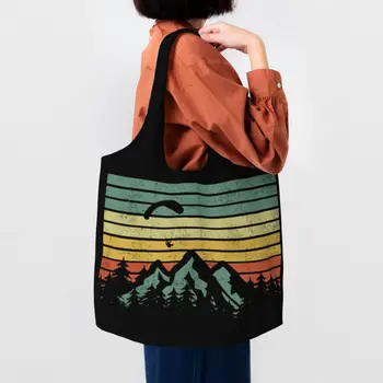 Парапланер Плывет над горами, сумка для покупок в продуктовых магазинах, холщовая сумка для покупок через плечо, сумка-тоут большой емкости, прочная подарочная сумка для влюбленных.