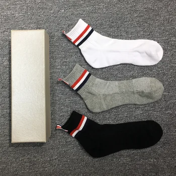 Мужские носки TB THOM для повседневного спорта на открытом воздухе, хлопковый дизайн в полоску, модные носки для спортзала, футбола, баскетбола, высококачественные носки