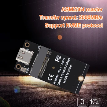 Плата преобразования NVME ASM2364 Плата Адаптера M.2 В Type C Riser Board USB3.2 Gen2x2 2000 Мбит/с для SSD 2230/42/60/80 Прямая поставка
