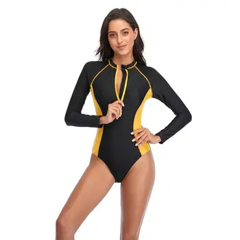 Новый костюм для серфинга с солнцезащитной панелью на молнии, бикини с длинным рукавом, цельные купальники для женщин