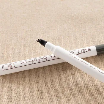 Маленькая четырехзубая ручка для бровей с натуральным трехмерным рисунком тонкой резьбы, водонепроницаемая жидкая ручка для бровей с четырьмя когтями