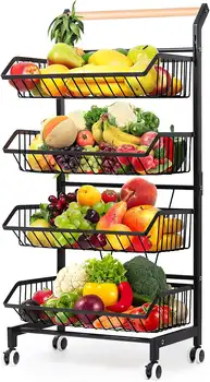4-х Ярусная корзина для хранения фруктов и овощей, тележка на колесиках, черная