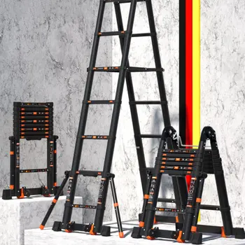 Утолщенные телескопические стремянки с крючком Складные алюминиевые лестницы для дома, Инженерная складная лестница для кухонной мебели в помещении