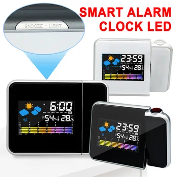 Светодиодный умный будильник с ночной подсветкой, цифровой проектор, настольный термометр, гигрометр, проекционные часы для домашнего офиса