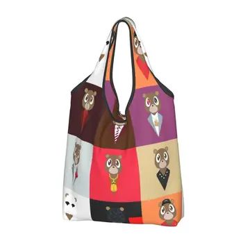 Сумки-тоут в стиле поп-арт Kanye West Bear для продуктовых магазинов, женские модные сумки через плечо, сумки большой емкости