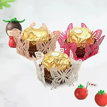 50шт Коробка конфет С полым дизайном, Коробки для упаковки Рождественских подарков, Декоративная бумажная коробка для упаковки свадебного шоколада в форме бабочки