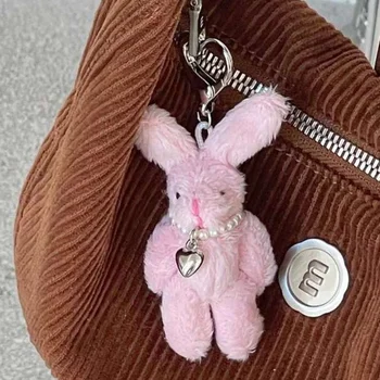 Милая плюшевая кукла-брелок с подвеской в виде кролика, металлическое кольцо для ключей, сумка Y2K, украшение для ключей от машины, ювелирные аксессуары, подарки для девочек и женщин