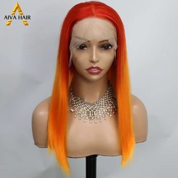 Синтетические прямые парики с кружевом оранжевого цвета омбре 13Х4 с кружевом спереди, термостойкие парики трансвеститов для женщин, бесклеевые, предварительно выщипанные 180 см%