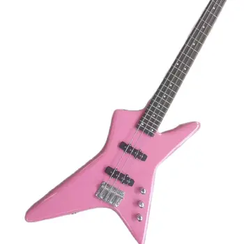 Новая бас-электрогитара розовой формы на заказ, накладка из розового дерева, высокое качество, бесплатная доставка