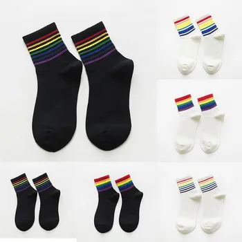 1 пара женских носков Уличные школьные носки средней длины в полоску с забавным принтом, впитывающие влагу Эластичные носки-лодочки Cycling Sox