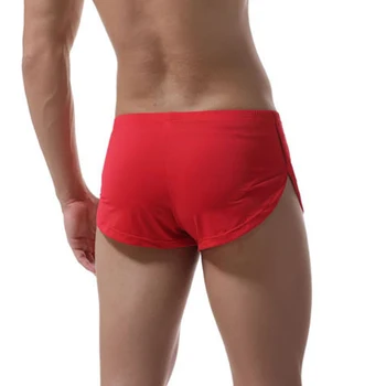 Сексуальные мужские спортивные шорты для бега с разрезом сбоку, шелковые быстросохнущие дышащие спортивные штаны для бега трусцой, эластичный низ для занятий фитнесом в спортзале