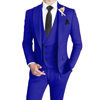 Комплект из 3 предметов, Блейзеры, куртка, жилет, брюки / 2023, Модный Новый мужской Повседневный деловой однотонный приталенный костюм, пальто, брюки, жилет