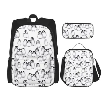 Классический школьный рюкзак Penguin, повседневный рюкзак, Офисная школьная сумка, пенал, сумка для ланча, комбинация