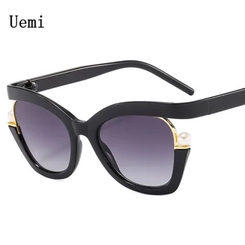 Новые Модные солнцезащитные очки с черным кошачьим глазом для женщин и мужчин, роскошные Винтажные Солнцезащитные очки с жемчужным декором, ретро-оттенки, очки UV400