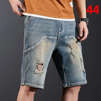 Рваная джинсовая ткань, мужские винтажные джинсы, мешковатые шорты-карго, модная уличная одежда, Короткие брюки, мужские большие размеры 44