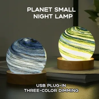 3D Лунная Стеклянная Лампа С Питанием От USB Planet Mini Night Light С Деревянной Подставкой Для Детей Девочек Мальчиков Друзей На День Рождения Рождественские Подарки