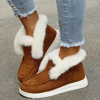 Женские зимние ботинки 2023 года, утепленные плюшевые теплые зимние ботинки, Хлопчатобумажная обувь для женщин, зимние ботинки больших размеров
