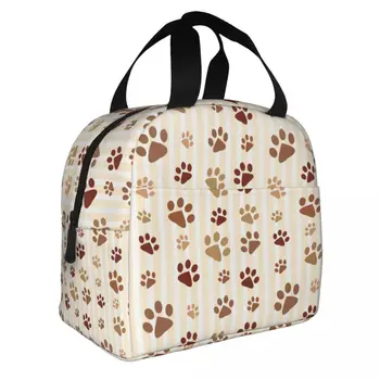 Женская сумка для ланча с рисунком коричневой собачьей лапы, переносной холодильник со следами животных, термобокс для Бенто, Рабочие пакеты для еды для пикника