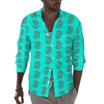 Рубашка Bitcoin B Tiger, осенние повседневные рубашки с виртуальной валютой, мужские модные блузки с длинным рукавом, графическая уличная одежда, большие размеры