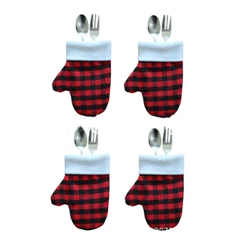 2024 Рождественские украшения Креативные рождественские перчатки кулон клетчатые маленькие перчатки набор ножей и вилок сумка для конфет подвеска в виде елки набор украшений
