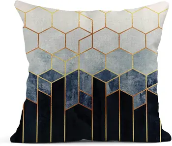 Льняная наволочка Зеленый Серый Современный геометрический и золотистый узор, декоративная наволочка для дома, квадратный чехол для дивана-кровати