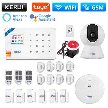 KERUI W181 Сигнализация WIFI GSM Сигнализация Умный Дом Комплект Tuya Smart Support Alexa Датчик движения Детектор Датчик двери IP Камера