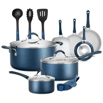 Набор посуды NutriChef из 14 предметов, кастрюли и сковородки, Высококачественная базовая кухонная посуда, синий