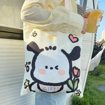2023 Новая холщовая сумка Sanrio для девочек на одно плечо, двухсторонняя, для студентов колледжа, Большая вместительная экологичная сумка для покупок Pochacco