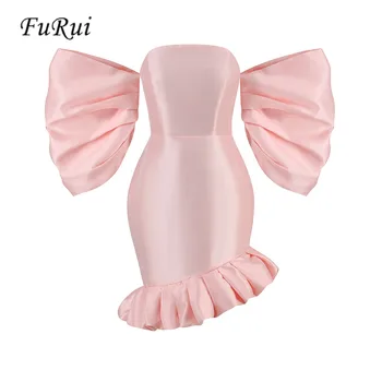 Fu Rui 2023, Летнее новое женское сексуальное мини-платье из атласа с открытыми плечами и пышными рукавами, вечернее платье для клуба знаменитостей Vestidos