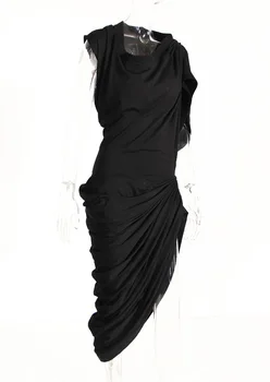 Длинное платье SuperAen Street Design, Европа 2023, Весна и лето, Новая нерегулярная асимметричная футболка, Черное платье