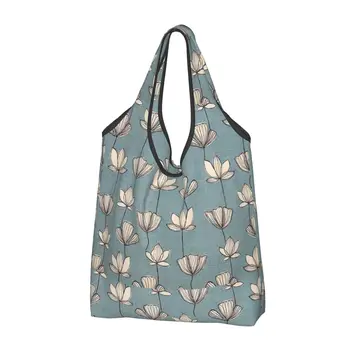 Женская повседневная сумка для покупок через плечо с белыми цветами, Большая вместительная сумка-тоут, портативная сумка для хранения, складные сумки
