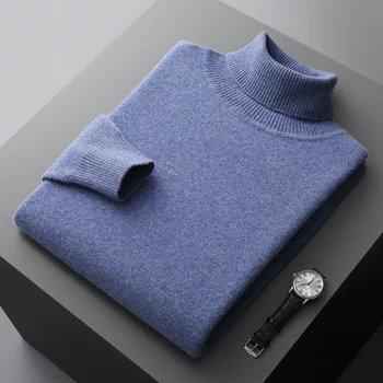 Мужской свитер-поло из 100% шерсти, весенне-осенний вязаный универсальный базовый топ, Корейская модная мужская куртка