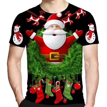 Модная мужская футболка с изображением Санта-Клауса с 3D-принтом, повседневная летняя одежда из Полиэстера большого размера с коротким рукавом