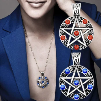 Ретро Модное ожерелье с круглой инкрустацией в виде звезды из нержавеющей стали для мужских подарков в виде цепочки и свитера