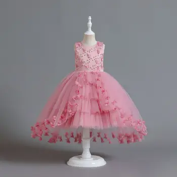 Новое детское платье принцессы с хвостом бабочки, высококачественное платье для фортепианного представления для девочек-цветочниц