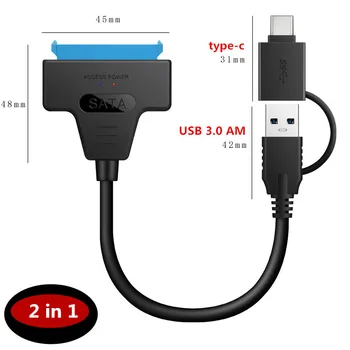 2 в 1 USB 3.0 и Type-c на SATA 22-контактный 2,5-дюймовый драйвер жесткого диска, кабель-адаптер SSD, конвертер；
